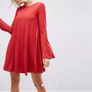 NWOT Asos swing dress with trumpet sleeves